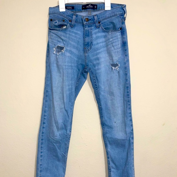 Hollister Light Blue Ripped Jeans W28 L30 Slim Straight - Picture 2 of 8